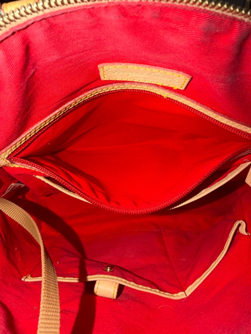 Dooney & Bourke Pink & White Geena Chevron Top Handle Satchel - Tan Leather Trim - Picture 16 of 16